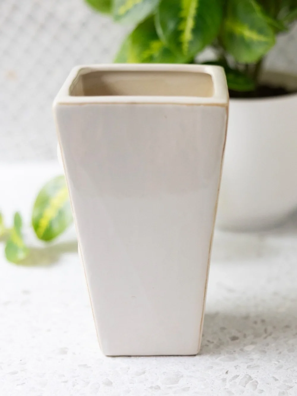 Cream off white square tulip ceramic pottery vase 6.5
